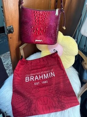 Brahmin Katie Red Dragon Melbourne Genuine Leather Crossbody w/metallic red/pink